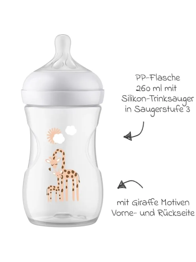 PP-Flasche Natural Response 260ml + Silikon-Sauger in weiss,motiv
