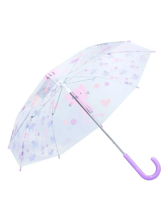 Prêt Kinder-Regenschirm ? 71 cm Katze-Design, transparent & handlich in Rosa
