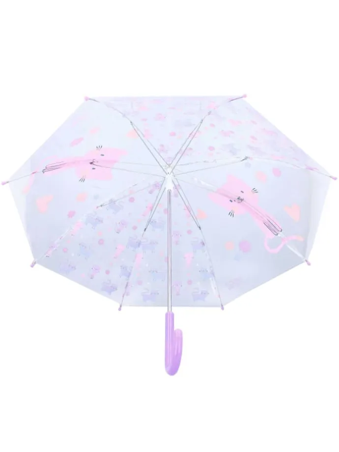 Prêt Kinder-Regenschirm ? 71 cm Katze-Design, transparent & handlich in Rosa