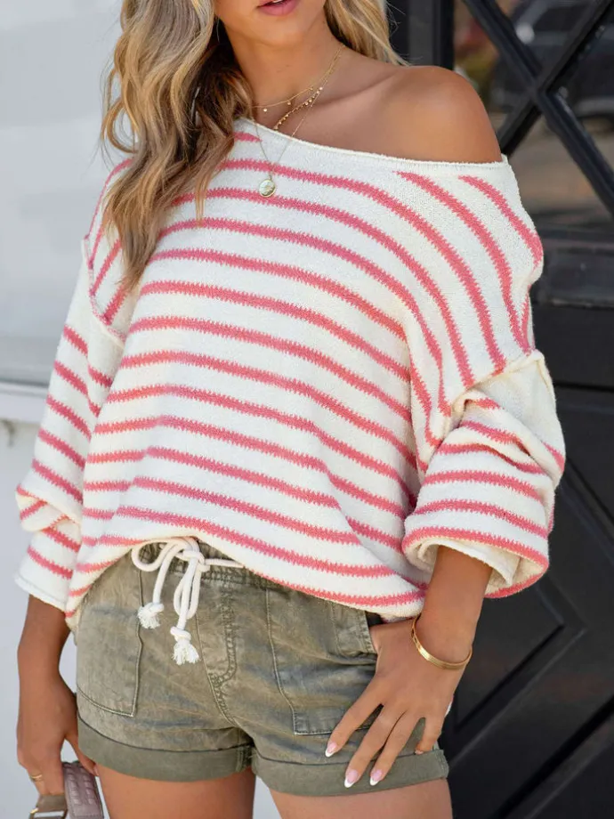 Pullover in Weiß/ Rosa