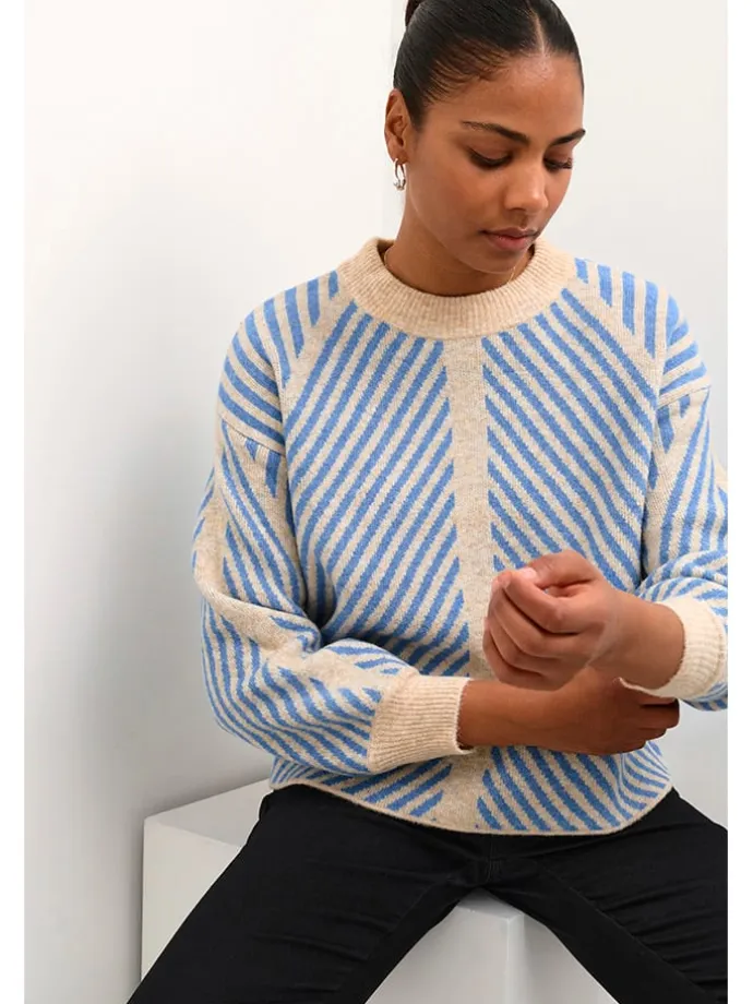Pullover "Vera" in Beige/ Blau