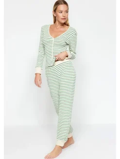 Pyjama in Creme/ Grün