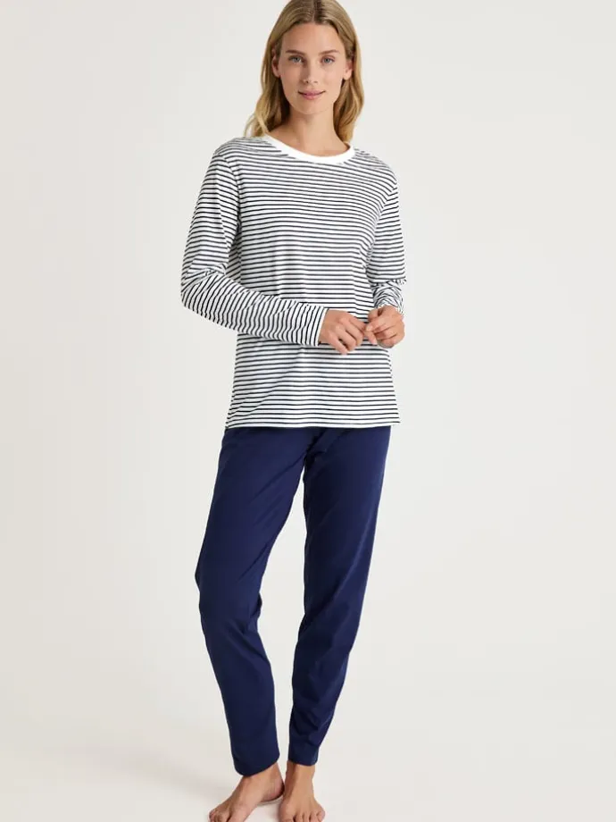 Pyjama in Dunkelblau/ Weiß