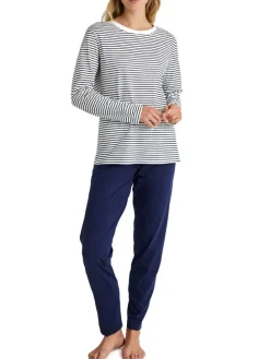 Pyjama in Dunkelblau/ Weiß