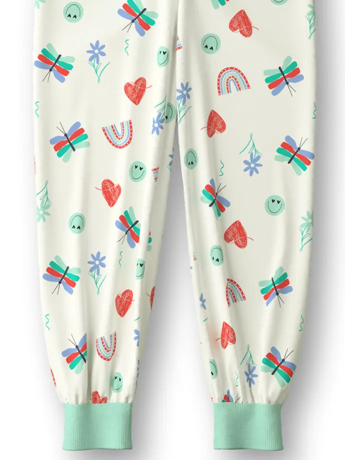Pyjama in Grün/ Creme