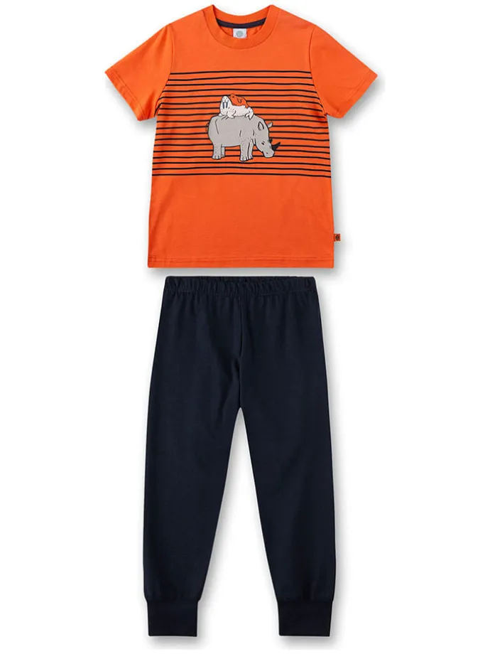 Pyjama in Orange/ Schwarz