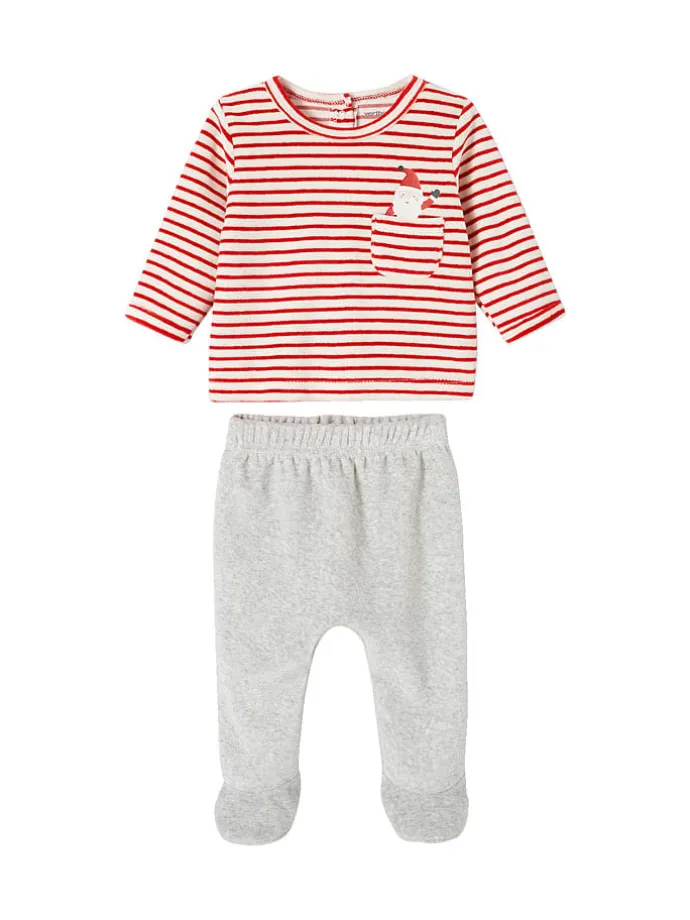 Pyjama in Rot/ Weiß/ Grau