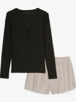 Pyjama in Schwarz/ Beige