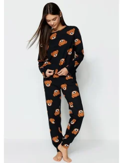 Pyjama in Schwarz/ Hellbraun