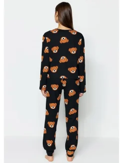 Pyjama in Schwarz/ Hellbraun