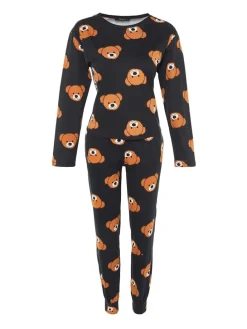 Pyjama in Schwarz/ Hellbraun