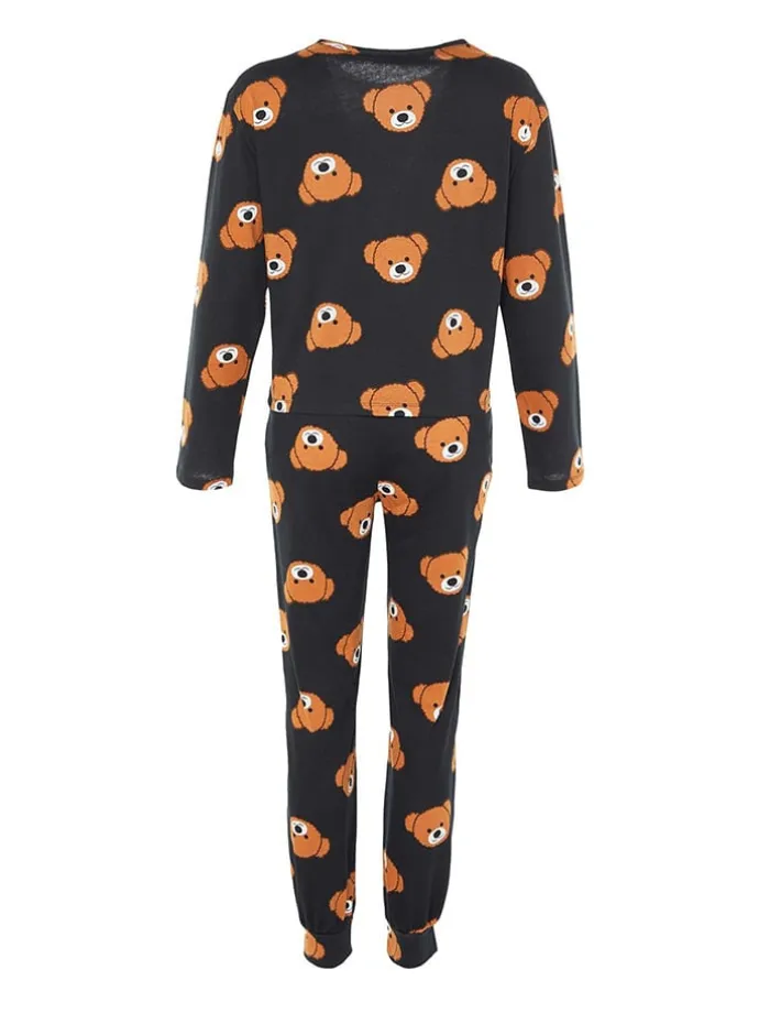 Pyjama in Schwarz/ Hellbraun
