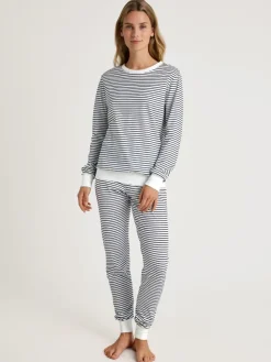 Pyjama in Weiß/ Dunkelblau