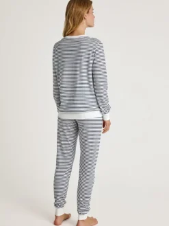 Pyjama in Weiß/ Dunkelblau