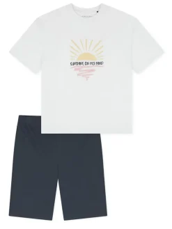 Pyjama in Weiß/ Dunkelblau