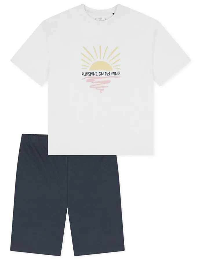 Pyjama in Weiß/ Dunkelblau