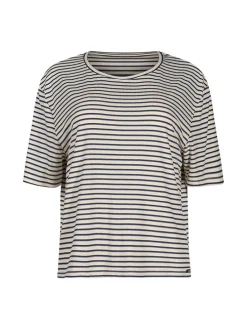 Pyjama-Oberteil in Creme/ Dunkelblau