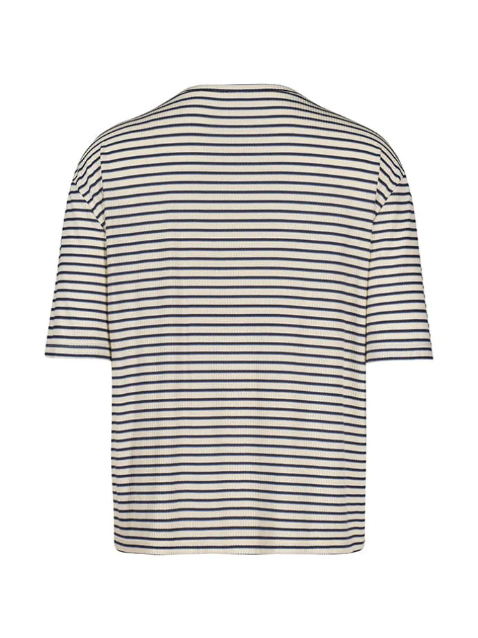 Pyjama-Oberteil in Creme/ Dunkelblau