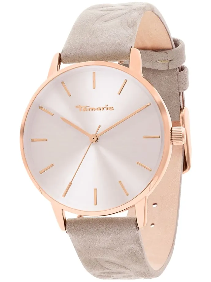 Quarzuhr in Beige/ Roségold/ Weiß