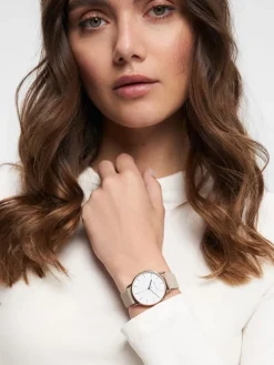 Quarzuhr in Beige/ Roségold/ Weiß