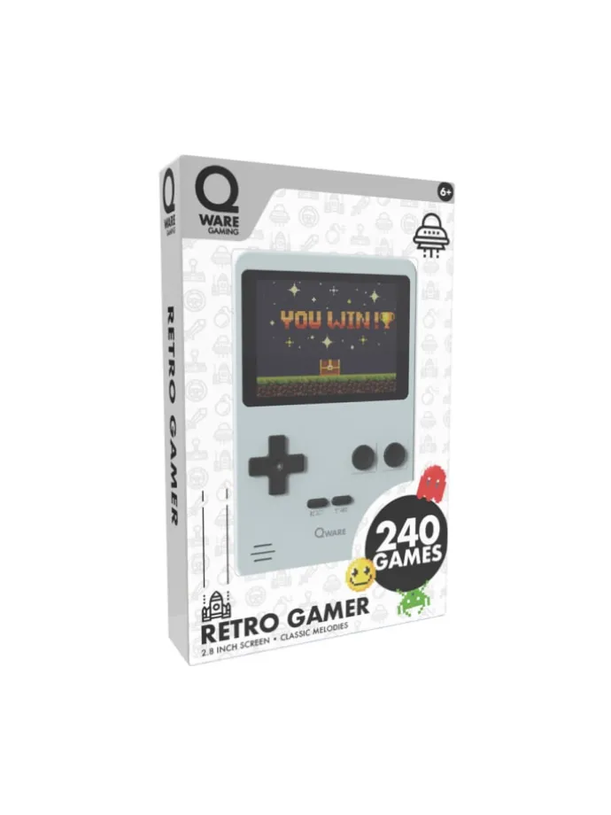 Qware Retro Spielkonsole Handheld 240 Spiele für unterwegs in Grau