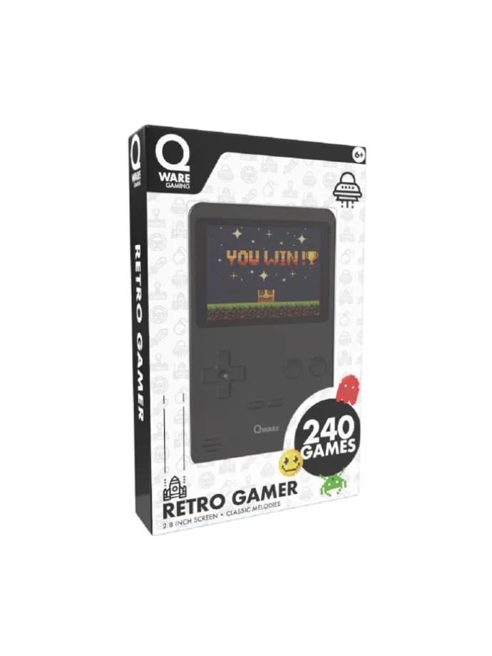Qware Retro Spielkonsole Handheld 240 Spiele für unterwegs in Schwarz