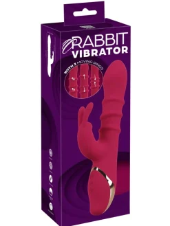 Rabbitvibrator Rabbit Vibrator with 3 Moving Rings in rot