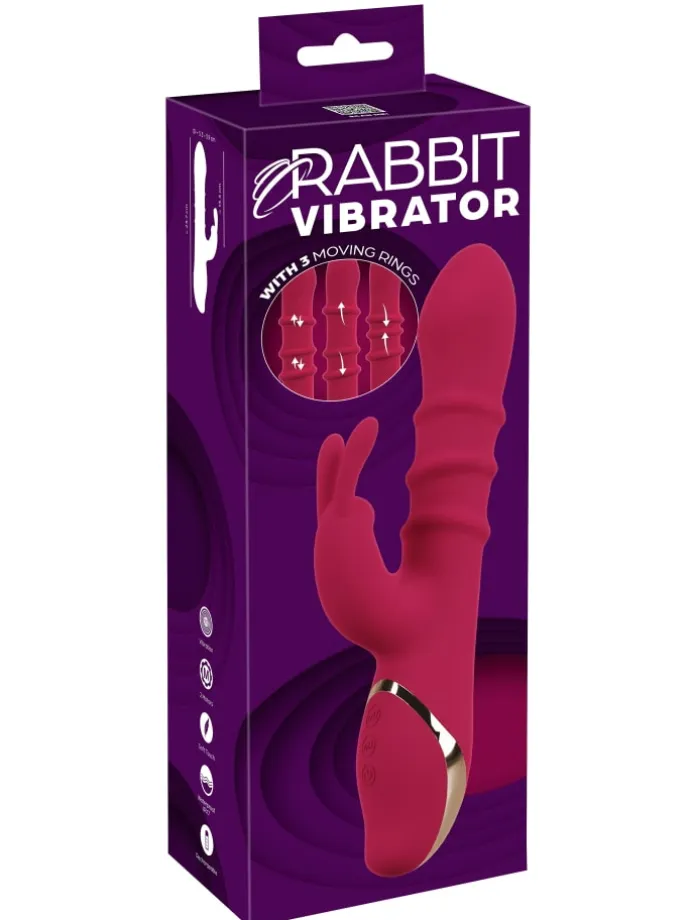 Rabbitvibrator Rabbit Vibrator with 3 Moving Rings in rot
