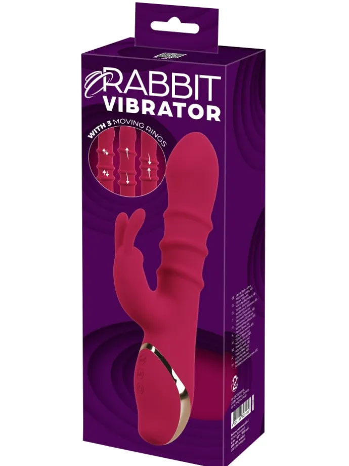 Rabbitvibrator Rabbit Vibrator with 3 Moving Rings in rot