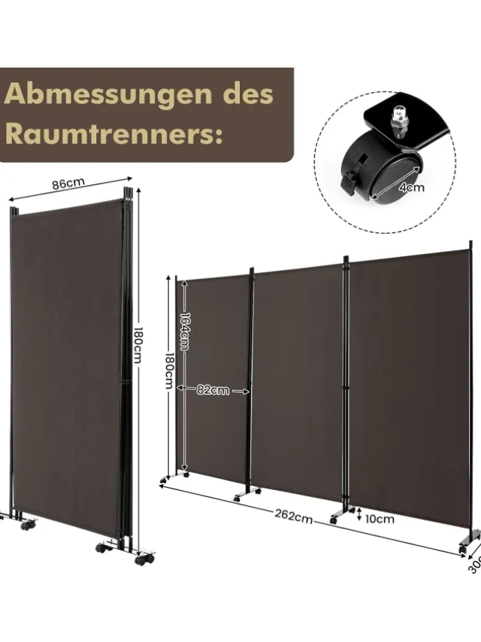 Raumteiler 3 tlg. 180cm in Braun