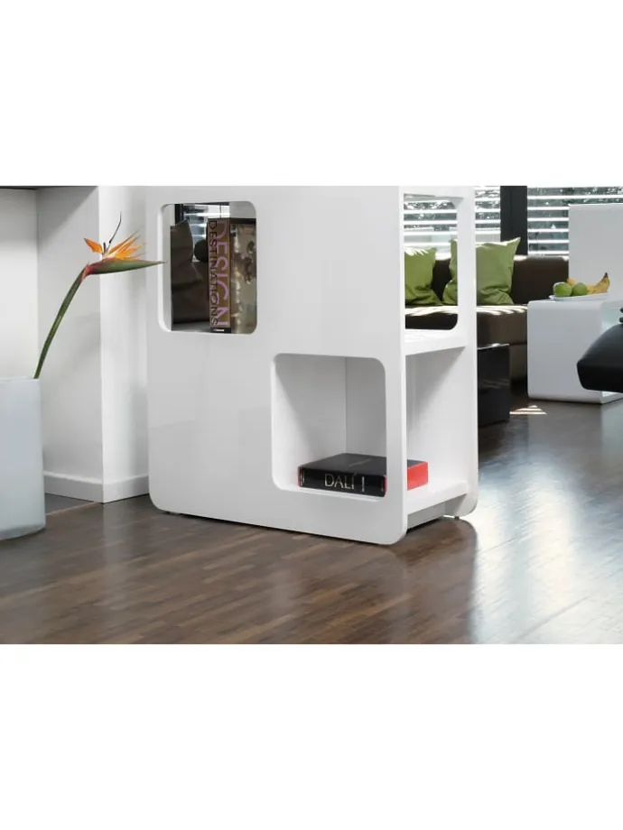 Raumteiler-Regal mit 4 Böden und 8 Fächer aus MDF Hochglanz in Weiß