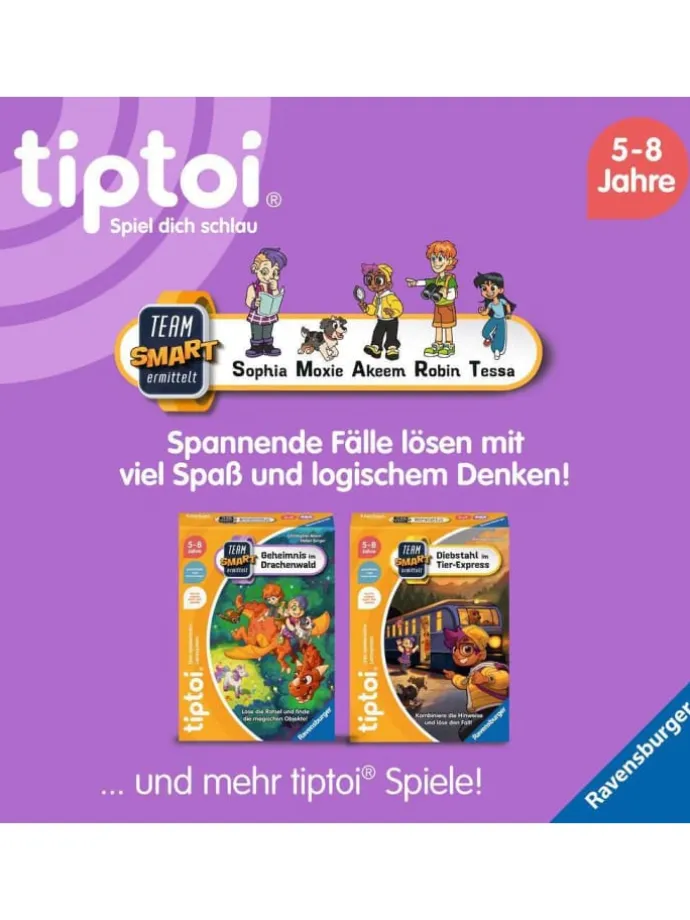 Ravensburger Lernspiel Team SMART ermittelt: Diebstahl im Tier-Express in bunt
