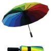 Regenbogen Taschenregenschirm mit Automatik & 16-facher Verstrebung in Schwarz