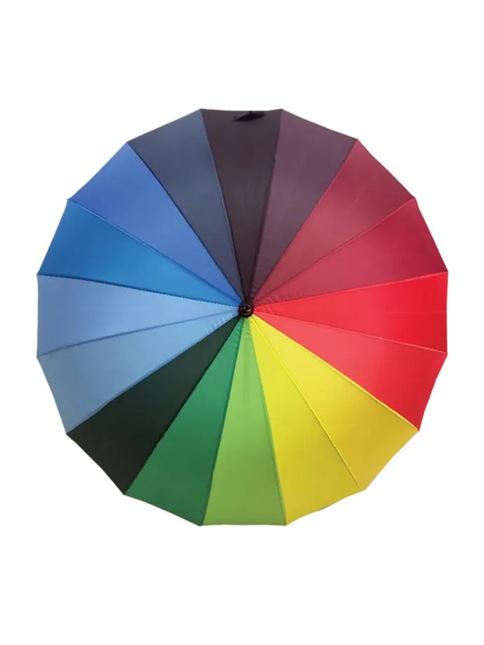Regenbogen Taschenregenschirm mit Automatik & 16-facher Verstrebung in Schwarz