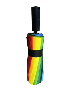 Regenbogen Taschenregenschirm mit Automatik & 16-facher Verstrebung in Schwarz