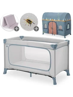 Reisebett Set Dream N Play Plus inkl. Spielzelt, in grau,blau