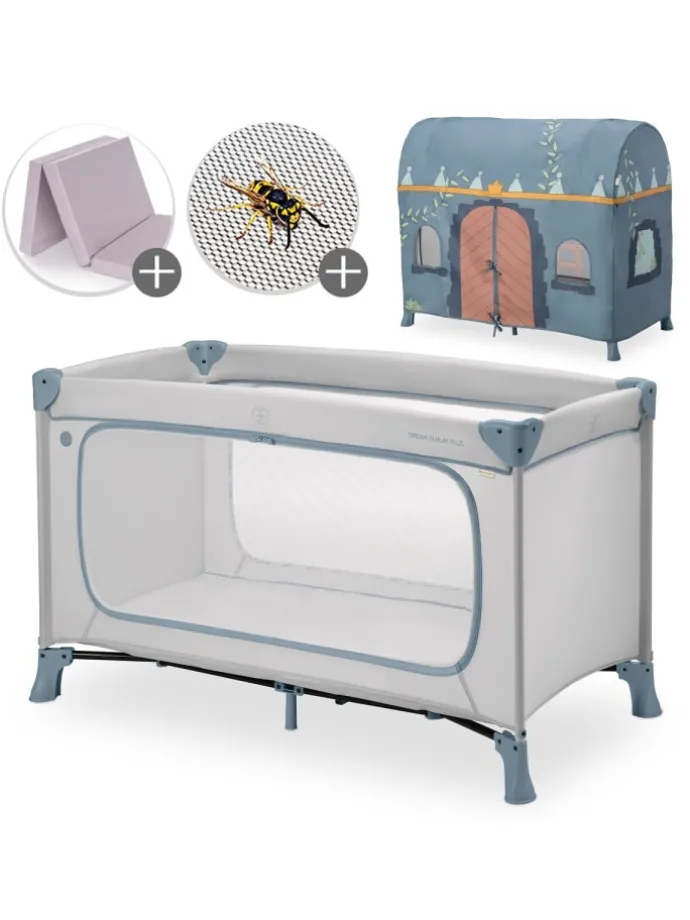 Reisebett Set Dream N Play Plus inkl. Spielzelt, in grau,blau