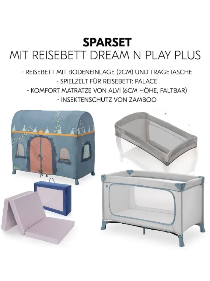 Reisebett Set Dream N Play Plus inkl. Spielzelt, in grau,blau