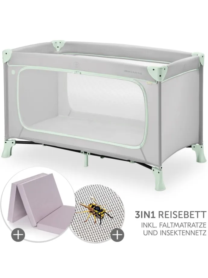 Reisebett Set Dream N Play Plus inkl. Alvi in grau,gruen