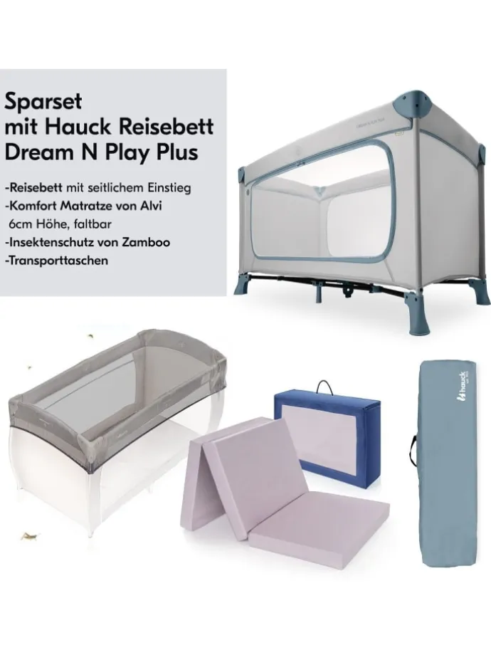 Reisebett Set Dream N Play Plus inkl. Alvi in grau,blau