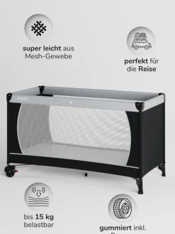 Reisebett 60x120 cm - fold & go - mit Matratze SleepPlus, schwarz/grau