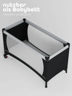Reisebett 60x120 cm - fold & go - mit Matratze SleepPlus, schwarz/grau