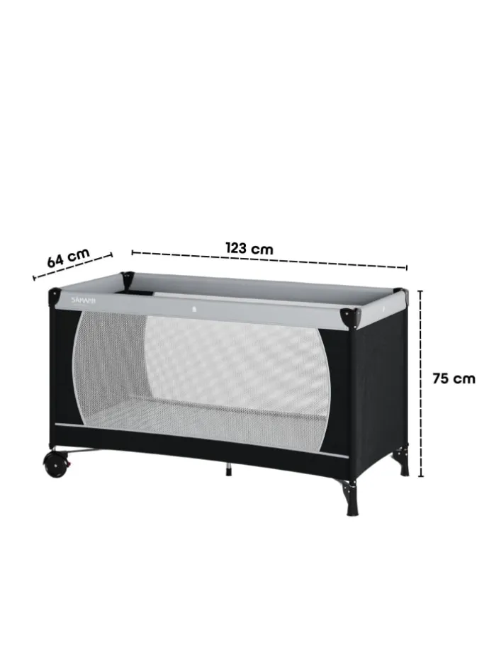 Reisebett 60x120 cm - fold & go - mit Matratze SleepPlus, schwarz/grau