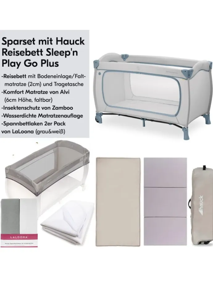 Reisebett XXL-Sparset - Sleep N Play Go Plus in grau,blau