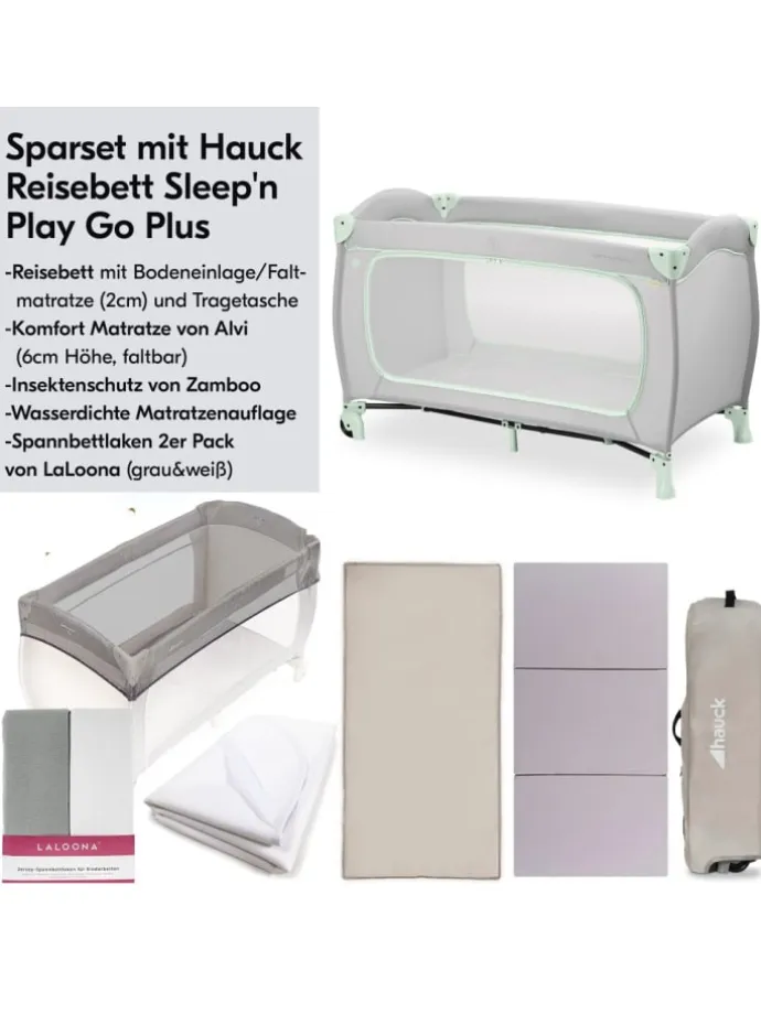 Reisebett XXL-Sparset - Sleep N Play Go Plus in grau,gruen