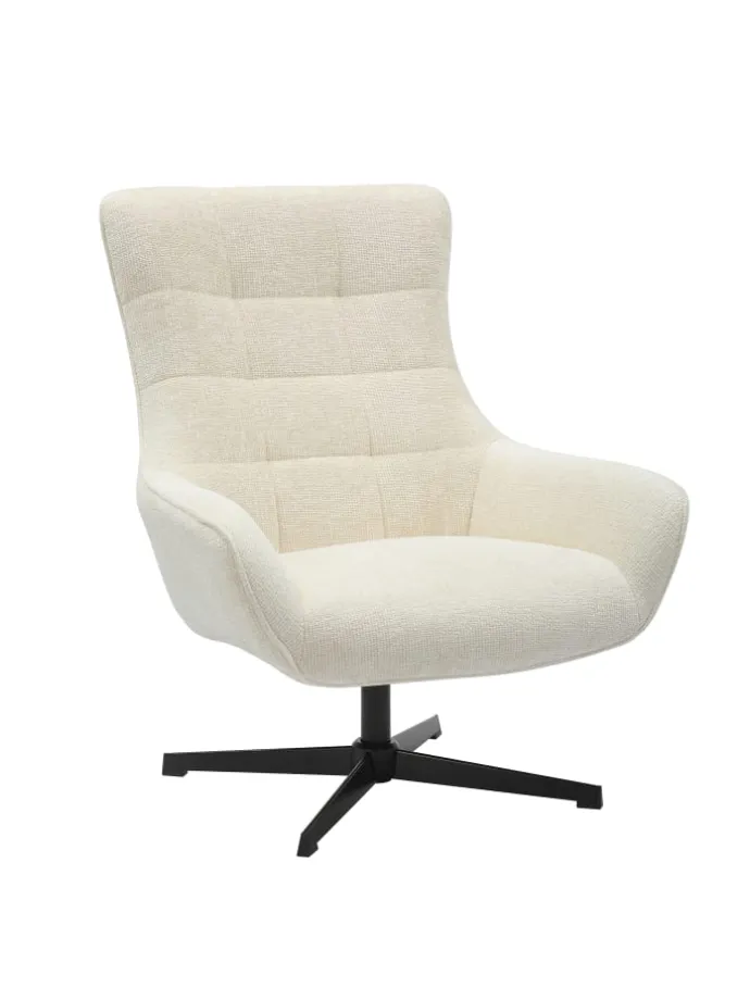 Relaxsessel drehbar mit schwarzem Metallgestell und Chenille-Stoff in Beige