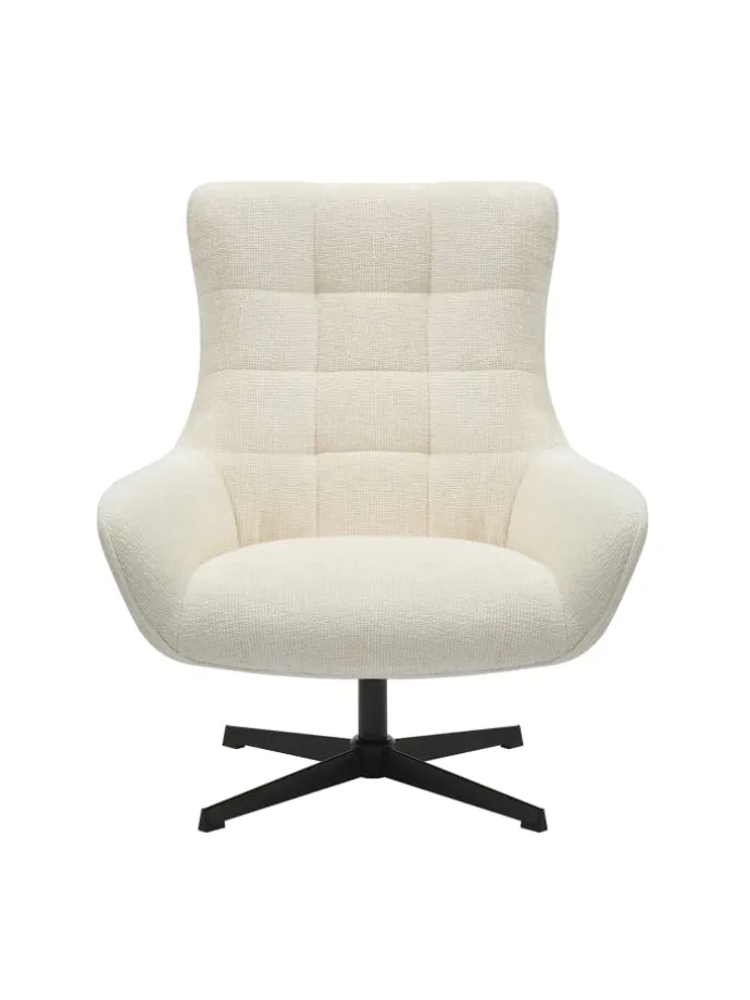 Relaxsessel drehbar mit schwarzem Metallgestell und Chenille-Stoff in Beige