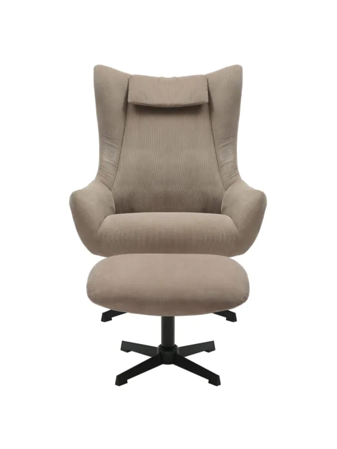 Relaxsessel und Hocker mit Drehfunktion Metallgestell und Cord-Optik in Braun