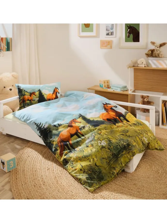 Renforcé Kinder-Bettwäsche in blau-grün
