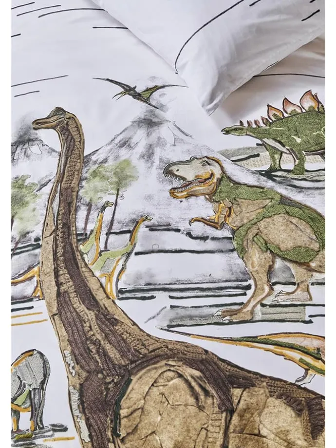 Renforcé-Bettwäsche-Set "Dinosaurs" in Weiß/ Beige